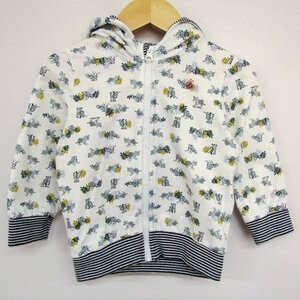 プチバトー ジップアップパーカー 動物柄 ベビー 男の子用 18m/81cmサイズ ホワイト PETIT BATEAU