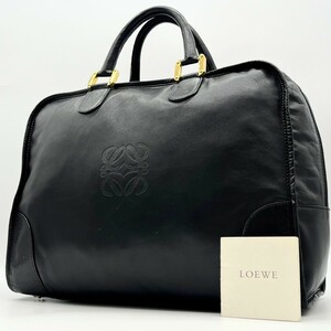 美品☆LOEWE ロエベ アマソナ40 ハンドバッグ ボストンバッグ レザー ブラック 黒 アナグラム 型押し ロゴ 大容量 ミニボストン 男女兼用