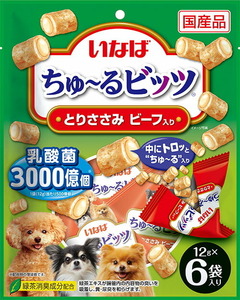 （まとめ買い）いなばペットフード いなば ちゅ～るビッツ とりささみ ビーフ入り 12g×6袋 犬用おやつ 〔×8〕