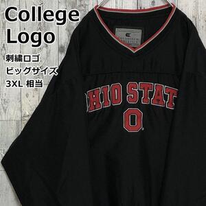 オハイオ大学 カレッジロゴ 刺繍ロゴ ビッグロゴ 黒 3XL 大きいサイズ オーバーサイズ プルオーバー ナイロンジャケット ブルゾン 90s