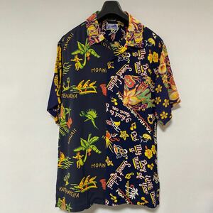 美品 beams 別注 雷門 sunsurf クレイジー レーヨン アロハ シャツ L ハワイアン aloha shirt ビームス サンサーフ 東洋 オープンカラー