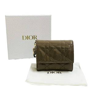 Christian Dior ディオール レディディオール 三つ折り財布 ロータスウォレット パテント ブラウン