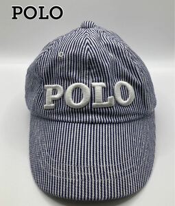 【美品 即日発送】POLO キッズ キャップ 帽子 ストライプ ロゴ ポロ 子供 ラルフローレン 野球帽 ベビー