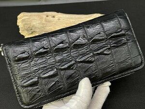 新品 クロコダイル ワニ革 背革 長財布 本物 ラウンドファスナー メンズ財布 小銭入れあり 未使用 ブラック 黒