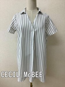 セシルマクビー (CECIL McBEE) ロング丈シャツ ストレッチ 白黒ストライプ サイズM