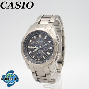 え05351/CASIO カシオ/オシアナス/電波ソーラー/メンズ腕時計/チタン/クロノグラフ/文字盤 グレー/OCW-600