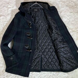 BURBERRY BLACK LABEL バーバリーブラックレーベル ダッフルコート Lサイズ 羊毛 ウール チェック柄 裏地キルティング 中綿 ジップアップ