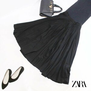 美品 ZARA ザラ ■ 厚みあり 秋 冬 ロング丈 プリーツスカート フレアスカート ロングスカート S ブラック 黒 厚手 合物 シンプル