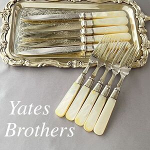 【Yates Brothers】【白蝶貝/純銀継手】パストリーセット ナイフ/フォーク 10本 マザーオブパール 1904年