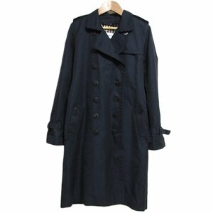 良品 Aquascutum アクアスキュータム チェック柄ライナー付き ダブルブレスト ベルテッド トレンチコート 6 ネイビー ◆