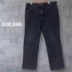 BASIC JEANS メンズ ストレートジーンズ 黒 シンプル カジュアル