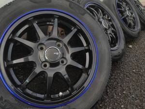 ワゴンR外し JP STYLE RIOブラック 14インチ4.5Jインセット45　4穴PCD100、155/65R14Sサマータイヤ付4本セット【中古】 　