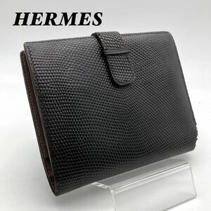 エルメス HERMES 折り財布 ジュラ リザード ブラック 黒