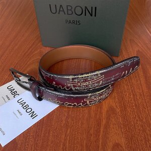 高級品 EU製 定価9万◆UABONI*ユアボニ*幻のパティーヌ*ベルト◆手染 ゴールデン 調節可能 本革 スーツ ビジネス 紳士 メンズ