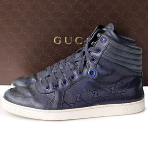 GUCCI グッチ★ハイカットスニーカー 5.5=24.5 224778 GGインプリメ ネイビー レザー イタリア製 p i-1158