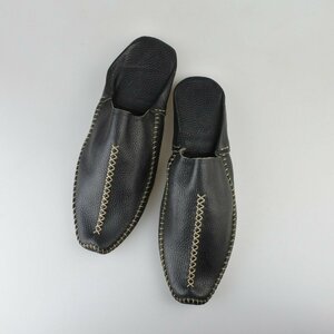 モロッコ製 メンズレザーサンダルスリッパ（屋内屋外兼用）ブラック／27～28cm／adam slippers／本革