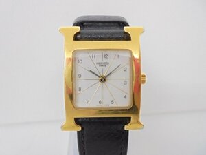 【86】1円～HERMES エルメス Hウォッチ レディース腕時計 HH1.201 GP SS クオーツ ケース 取説 ギャラ付き 不動品 ジャンク扱い