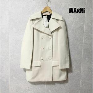 未使用 タグ付き MARNI マルニ サイズ40 くるみボタン ロング丈 ダブルブレスト チェスターコート Pコート アイボリー 白系