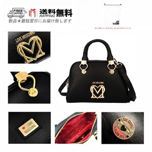 L180.. MOSCHINO モスキーノ バッグ BAG ハンド ショルダー ストラップ ロゴ メタル プレート レディース ★ ブラック