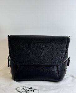 超美品 PRADA プラダ 本革 ショルダーバッグ 斜め掛けバッグ 肩掛け 黒 メンズ