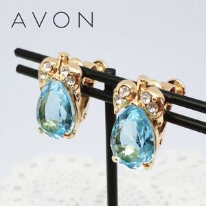 ★即決★ AVON エイボン フルーツ ラインストーン ブルー 水色 ビジュー 梨 りんご イヤリング ヴィンテージ 刻印あり