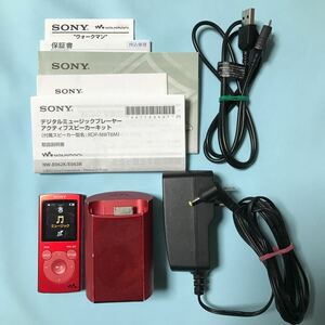 【スピーカー付き】SONY ウォークマン「NW-E063」レッド　＋ スピーカー（RDP-NWT6M）＋ アダプター（AC-E5212）＋ ケーブル