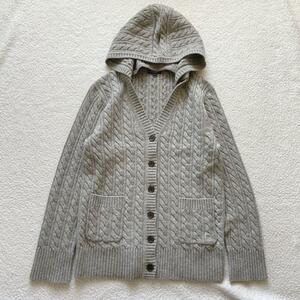 美品!大きいサイズバーバリーロンドン カシミヤ2wayニットカーディガン BURBERRY フード着脱 ケーブル 4/XL相当 ホースロゴ刺繍 セーター