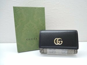 【美品】グッチ GUCCI GGマーモント レザーキーケース ブラック×ベージュ 456118 6連 ランクSA BRB・バッグ・財布