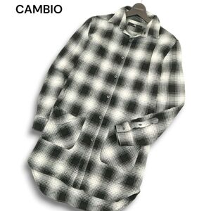 CAMBIO カンビオ 秋冬★ ロング シャツ チェック柄 コットン100% 長袖 ラウンドヘム Sz.M メンズ　A4T11405_A#B