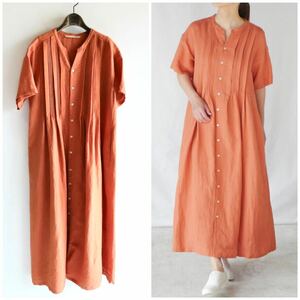 美品 22SS GRANDMA MAMA DAUGHTER グランマママドーター リネンレーヨンピンタックワンピース0 ORANGE ロング シャツワンピース 35,200円