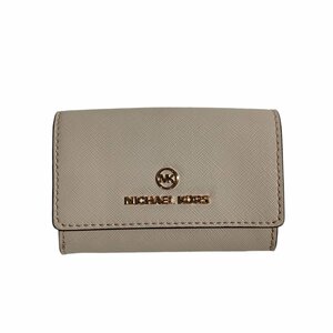 美品 MICHAEL KORS マイケルコース レザー メタルロゴ カードケース 名刺入れ ライトグレー ◆