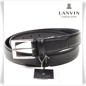 新品1円～★LANVIN COLLECTION ランバン コレクション メンズ 日本製 牛革レザー 本革 ビジネスベルト フリーサイズ ブラック 黒 ◆3979◆