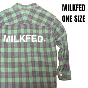 MILKFED ミルクフェド チェックシャツ バックプリント グリーン　レディースシャツ　長袖シャツ　長袖ブラウス