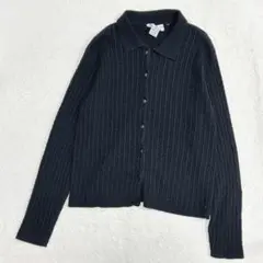 talbots ニットカーディガン　XL 黒　リブ　襟付き