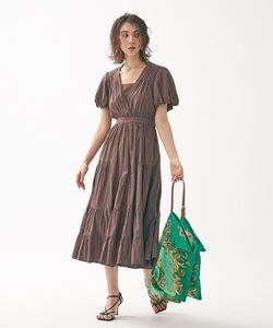 SNIDEL◆コットン カシュクールワンピース ロング バルーン ブラウン スナイデル マキシワンピース 半袖 夏 薄手 インナー 授乳服 美品