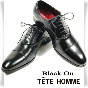 新品1円～★Black On TETE HOMME テットオム アクションレザー ビジネスシューズ 25.5cm ブラック 黒 ストレートチップ ◆6497◆