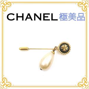 CHANEL シャネル クローバー ピンブローチ ゴールド レディース ブラック ブランド アクセサリー 希少 レア 人気 高級 美品 コサージュ