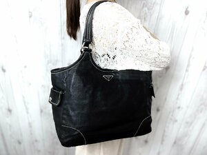 極美品 PRADA プラダ トートバッグ ショルダーバッグ バッグ レザー 黒 71877Y