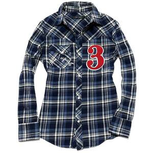 定価4.1万 1piu1uguale3　No.3 numbering western check shirt Ⅳ 青 ナンバリングウエスタンチェックシャツ wjk　akm ジュンハシモト