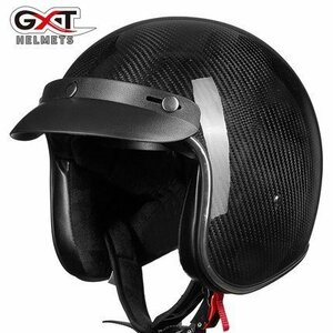 新品バイクヘルメット 炭素繊維 ジェットヘルメット バイザー付き ハーレージェットヘルメットM-XXLサイズ選択可能黒
