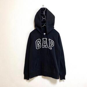 【ギャップ】GAP ジップアップパーカー フード付 ビックロゴ 長袖 裏起毛 綿混 黒 ブラック 白 XS SA9191