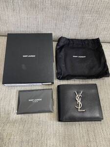 YSL イブサンローラン SAINT LAURENT レザー 二つ折り財布 札入れ カード入れ ブラック 453276 0SX0E【247-16】