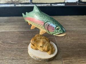 ハンドメイド　渓流釣り　川魚　ニジマス　虹鱒　フィッシング　サカナ　魚釣り　木工雑貨　インテリア雑貨　置き物