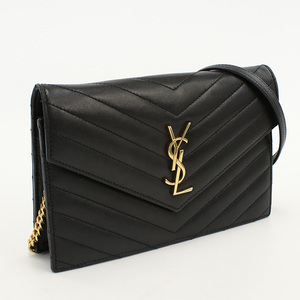 中古良品サンローランSAINT LAURENT カサンドラ チェーンウォレット ラムスキン 393953 ブラック ランク：A us-2 レディース