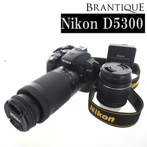 Nikon ニコン デジタル一眼レフ D5300 ダブルレンズ 18-55mm 70-300mm 充電器 USED品 稼働品 電源確認済 ブラック 「23713」