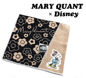 【MARY QUANT×Disney100】(NO.4290)マリークワント ディズニー　タオルハンカチ ベージュ×黒　ミニーアップリケ　未使用　25cm