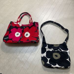 4063☆ marimekko マリメッコ バック2点セット トートバッグ ショルダーバッグ レディース レッド ブラック