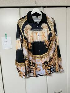 29-1 ドレス シャツ 長袖 XL VERSACE ヴェルサーチ ベルサーチ 風 柄シャツ Yシャツ 派手 バロック アニマル 総柄 チェーン柄