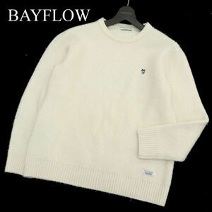 BAYFLOW ベイフロー 秋冬 ウール混★ パームツリー刺繍 ニット セーター Sz.2　メンズ 白　A3T12265_A#K