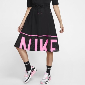 ナイキ M ウィメンズ メッシュ スカート 定価8250円 ブラック ピンク NIKE AS W MESH SKIRT ロゴ